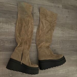 Knee high nude platform boots
